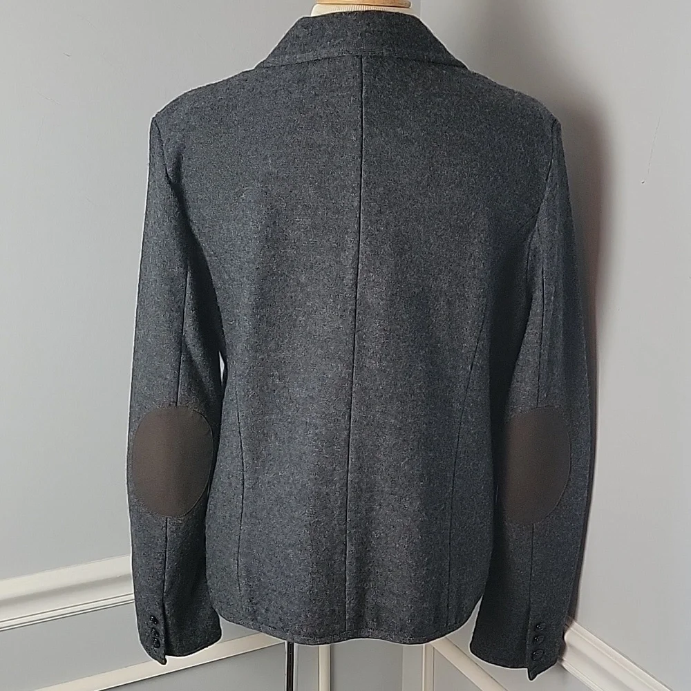 BROOKS BROTHERS Gray‎ Wool Blend Single Button Preppy Elbow Patch Sweater Blazer